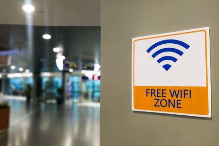 Free Wifi Zone word signage at public  place for patron's convenienceの写真素材