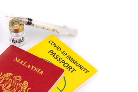 Concept of Covid-19 Immunity Passport for travel with vial and syringeの写真素材