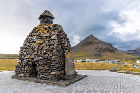 Arnarstapi is thriving tourism destination in Iceland with natural and culinary attractions including basalt cliffsの写真素材
