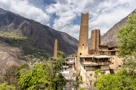 Danba generic ancient towers within the Suopo village in SIchuan China were erected as posts to guard and defend from enemies.の写真素材