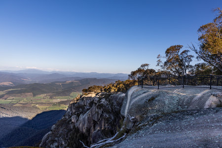 Scenic alpine outback nature view from Bents Lookout points at Mount Buffalo National park, Victoria Australiaの写真素材