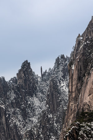 Guanyin Buddha formation at on granite mountain at Huangshan or Yellow Mountain, popular tourism landmark in China with natural landscapeの写真素材
