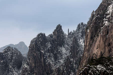 Guanyin Buddha formation at on granite mountain at Huangshan or Yellow Mountain, popular tourism landmark in China with natural landscapeの写真素材