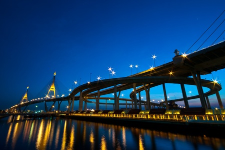 Industrial circle bridge at night in Bangkok, Thailandの写真素材