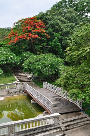 Bridge in the garden of Jutatoos palace in Srichang island.の写真素材
