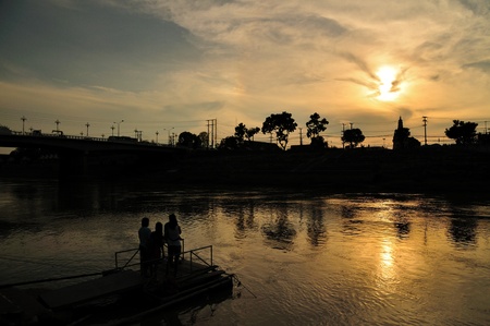 Sunset beside river in Pitsanulok, Thailand.の写真素材