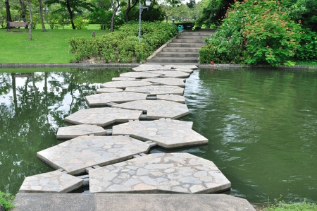 Stone bridge in the gardenの写真素材