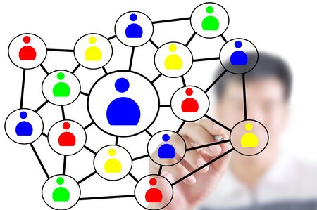 Man write social network diagram or chartの写真素材