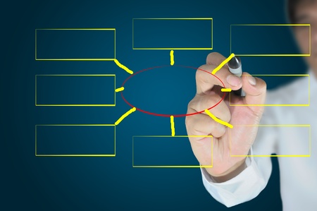 Hand of business man write a blank diagramの写真素材