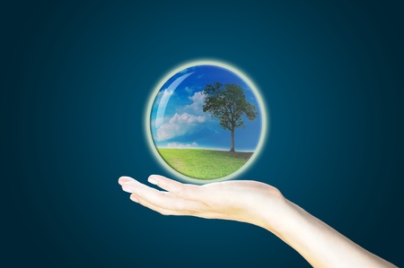 Crystal ball on hand.の写真素材