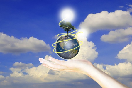 earth globe in handの写真素材