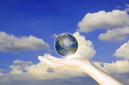 earth globe in handの写真素材