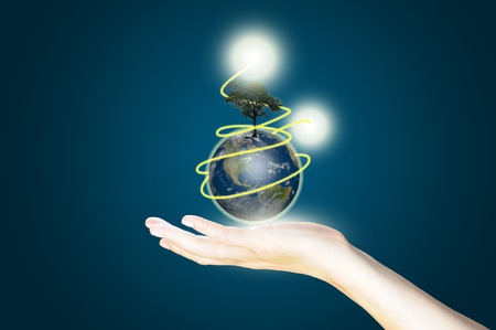 earth globe in handの写真素材