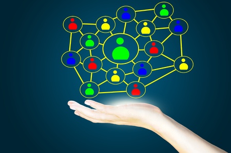 social network diagram or chart on handの写真素材