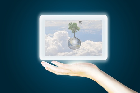 Touchscreen tablet on handの写真素材
