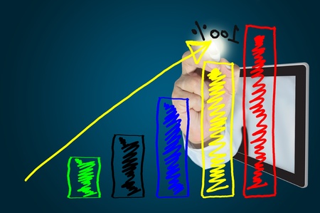 Hand of business man from tablet write a business graph の写真素材