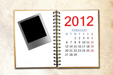 open note book with calendar 2012. Month is February.の写真素材