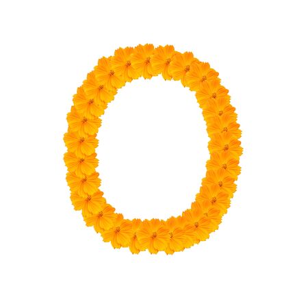alphabet O from yellow and orange flowers. Isolated on white background. With clipping pathの写真素材