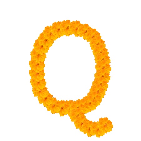 alphabet Q from yellow and orange flowers. Isolated on white background. With clipping path