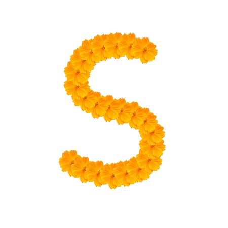 alphabet S from yellow and orange flowers. Isolated on white background. With clipping pathの写真素材
