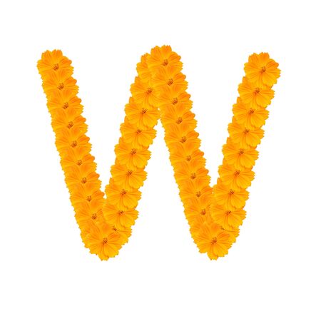 alphabet W from yellow and orange flowers. Isolated on white background. With clipping pathの写真素材