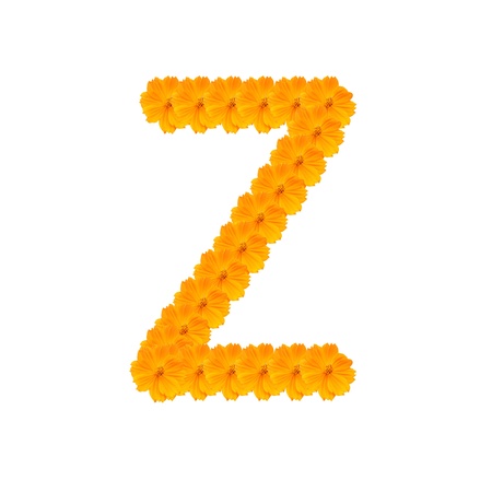 alphabet Z from yellow and orange flowers. Isolated on white background. With clipping pathの写真素材