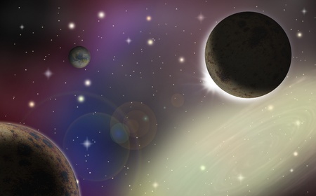 Planets in the universe with galaxy on backgroundの写真素材