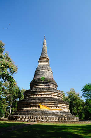 Ancient pagoda or chedi of Wat Umong temple in Chiangmai, Thailand.の写真素材