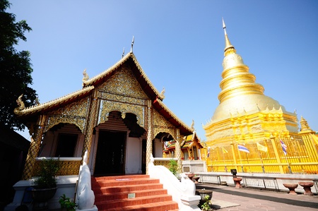 Golden Pagoda at Wat Phra That Haripoonchai temple, Lampoon, North of Thailand.の写真素材