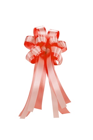 red ribbon bow isolated on white, clipping path includedの写真素材