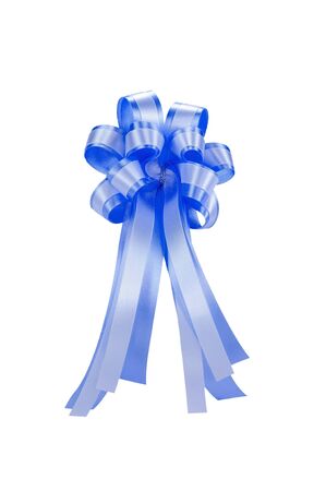 blue ribbon bow isolated on white, clipping path includedの写真素材
