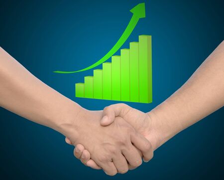 hand in Hand or handshake with 3d growth graphの写真素材