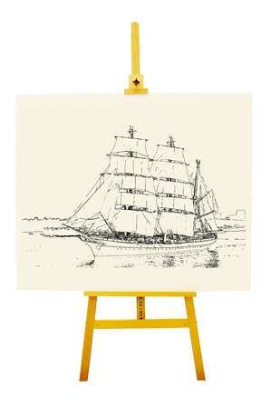 Drawing artboard with image of ship. Clipping path included の写真素材