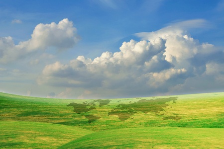Beautiful Blue Sky With Green Grass Fieldの写真素材
