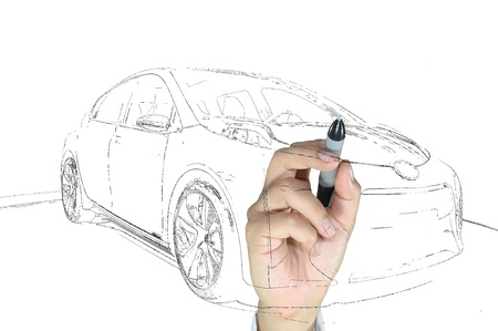 Hand of business man draw modern carの写真素材