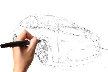 Male Hand drawing carの写真素材