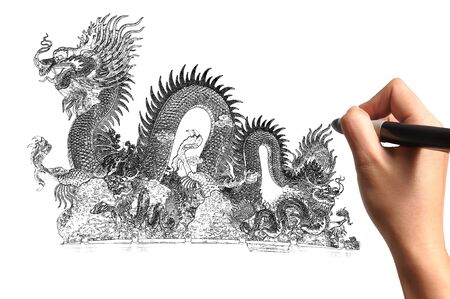 Male Hand draw Chinese Style Dragonの写真素材