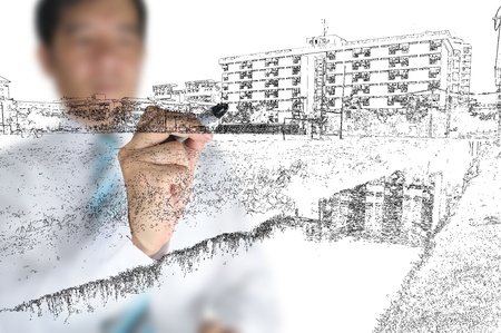 Business man Draw Cityscapeの写真素材