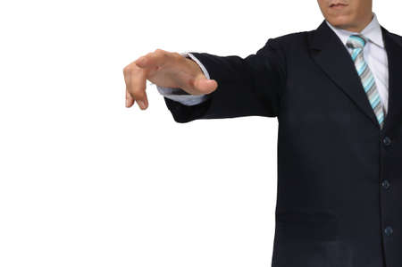 Business Man Pressing or Pushing isolate on white backgroundの写真素材