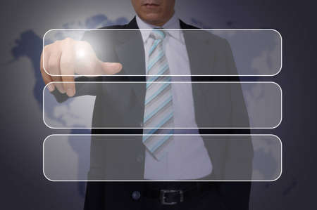 Hand of Business Man Pressing or Pushing Transparent buttonの写真素材