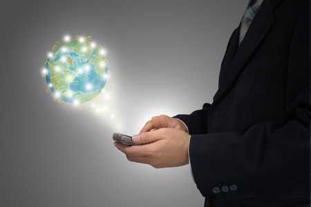 Business hand hold Touch screen mobile phone and buttons e-mail の写真素材