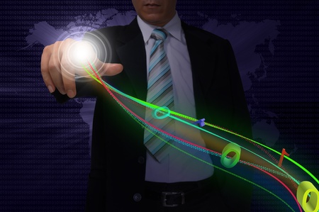 Business Man Pressing or Pushing on touch screen button or interfaceの写真素材