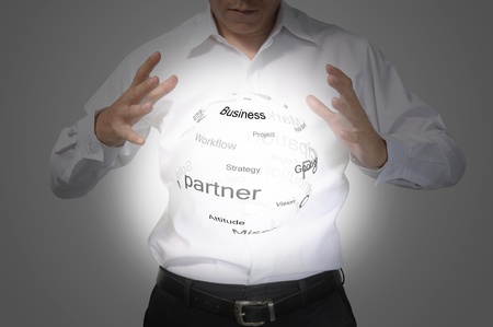 Hand of Business Man Hold Business Globeの写真素材