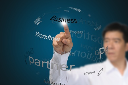 Hand of Business Man Touch the word Businessの写真素材
