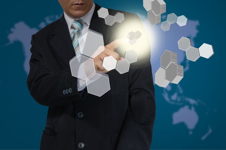 Hand of Business Man touch Hexagon interface の写真素材