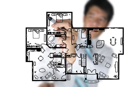 Architect drawing house or home planの写真素材