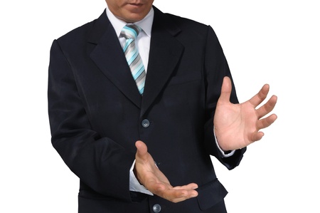 Hand of business Man holding against white backgroundの写真素材