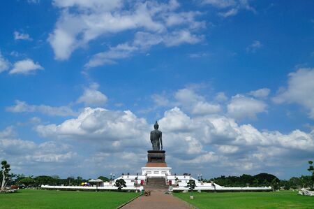 Behind the big buddha with blue skyの写真素材