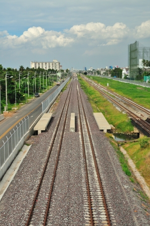 Railway under the blue sky in Bangkokの写真素材