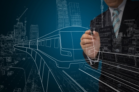 Business Man or architect drawing train or transportationの写真素材